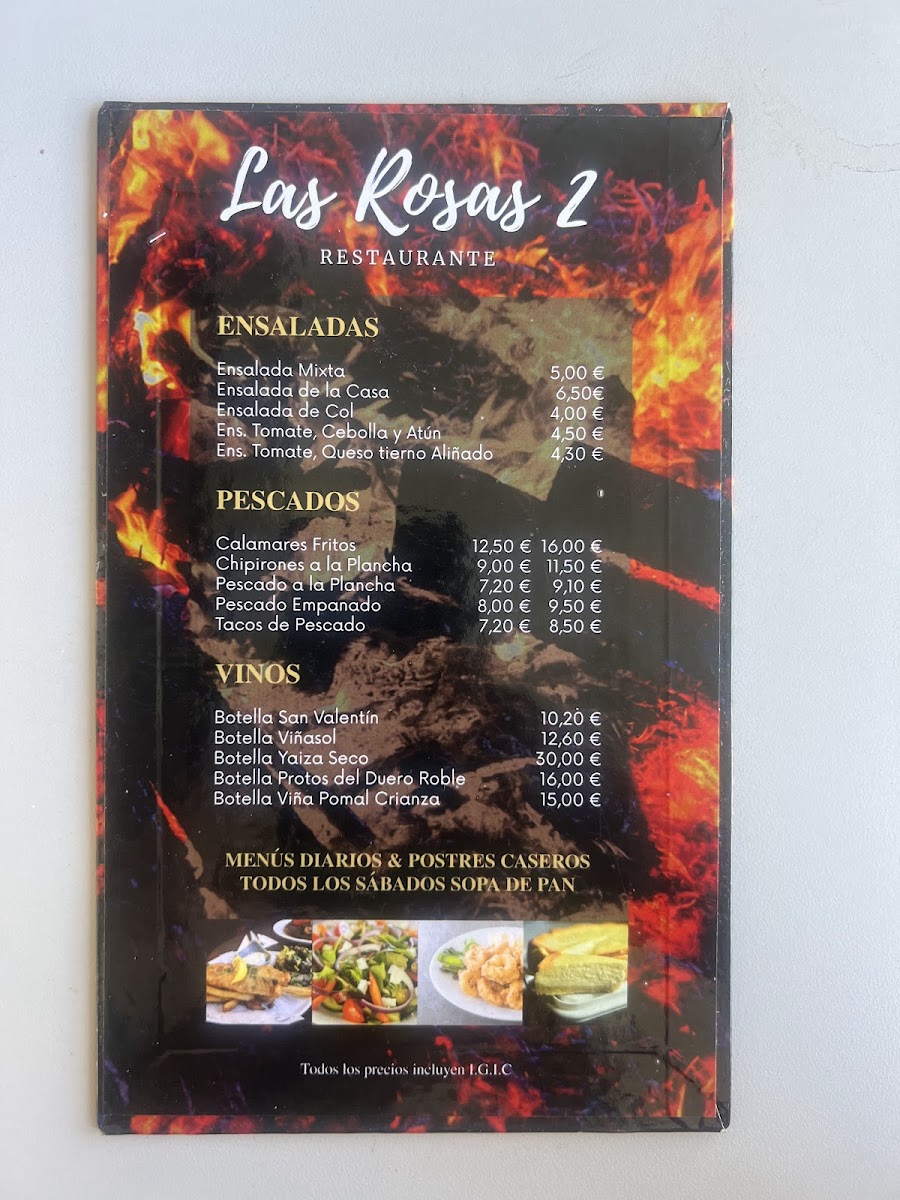 Menu Restaurante Las Rosas 2-7